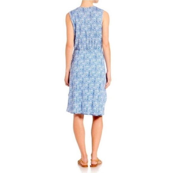 Rebecca Taylor Blue & White Geometric Printed Shibori Linen‎ Wrap Dress - Picture 3 of 8